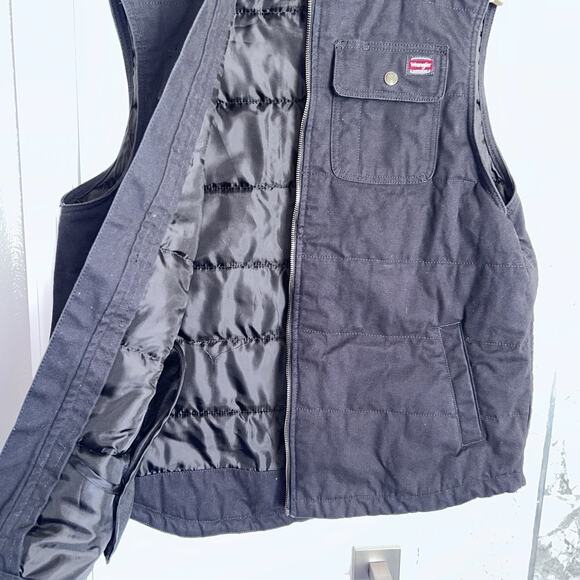 Wrangler Workwear Black Canvas Insulated Vest Men’s XL 46-48 Zip Front - Picture 5 of 5